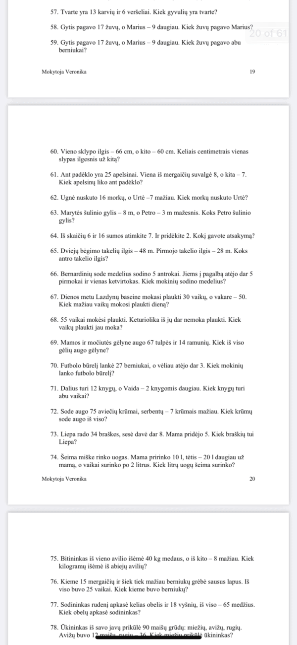Tekstiniai uždaviniai 1-2 kl.