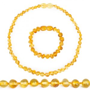 Baltijos Gintaro Papuošalų Komplektas (Kaklo Vėrinys ir Apyrankė) Kūdikiams „Yellow“