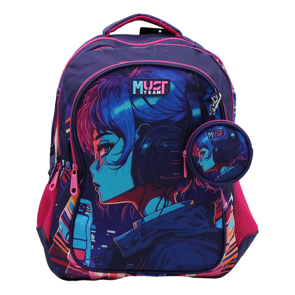 Mokyklinė kuprinė mergaitėms „Anime Girl“ su ergonomiška nugarėle ir 3 skyriais.